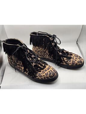 Crazy Train Leopard Print Fringe High Top Sneakers Women’s Shoes Bootie Sz 9